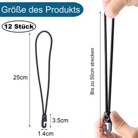 JunGG Bungee Cord with Hooks, Pack of 12, Expander with Hooks, 25 cm, Tarpaulin Tensioner, Rubber Tensioner with Hooks for Tarpaulin Attachment, Tent, Camping