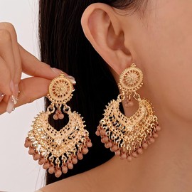 ALRNBY Indian Earrings for Women Gold Chandelier Earrings Dangle Dainty Jhumka Earrings Tassel Earrings Lightweight (Color4)