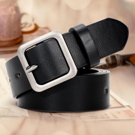 XZQTIVE Women’s Leather Belts for Jeans Pants Dresses Fashion Ladies Black Belt with Square Buckle