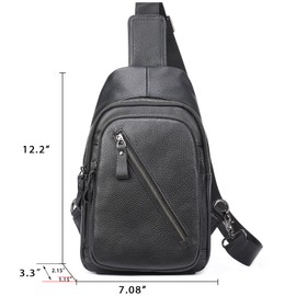 LUKZIJAES Leather Sling Bag For Men Cowhide Crossbody Sling Shoulder Chest Bag Casual Daypacks Travel Gear Messenger Backpacks (#2-Black)