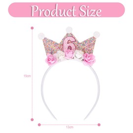 Capaneus Capaneus 6 Jahr Geburtstagskrone，Krone Geburtstag 6 Jahre Mädchen, Geburtstagskrone Mädchen 6 Jahre，Krone Mädchen 6 Jahre，Crown 6 Jahr Geburtstag Mädchen mit Rose Blumen, Mädchen Geburtstag Stirnband