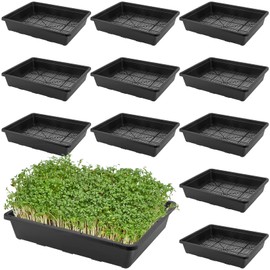 KEILEOHO 12 Pack 15 x 12 Inches Seed Starter Trays, Plastic Plant Trays, Mesh Bottom Trays Propagation Tray Germination Propagator Tray Growing Trays for Microgreen, Wheatgrass Sprouting, Black