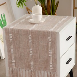 Hpxrom Rustic Small Boho Light Coffee Linen Style Table Runner 14x36 Inches