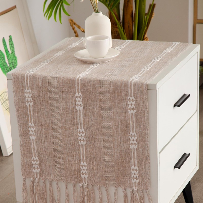 Hpxrom Rustic Small Boho Light Coffee Linen Style Table Runner
