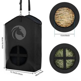 Goat Hay Feeder for Horses, Sheep with Adjustable Open Feed Hole for Slow Feeding-Black