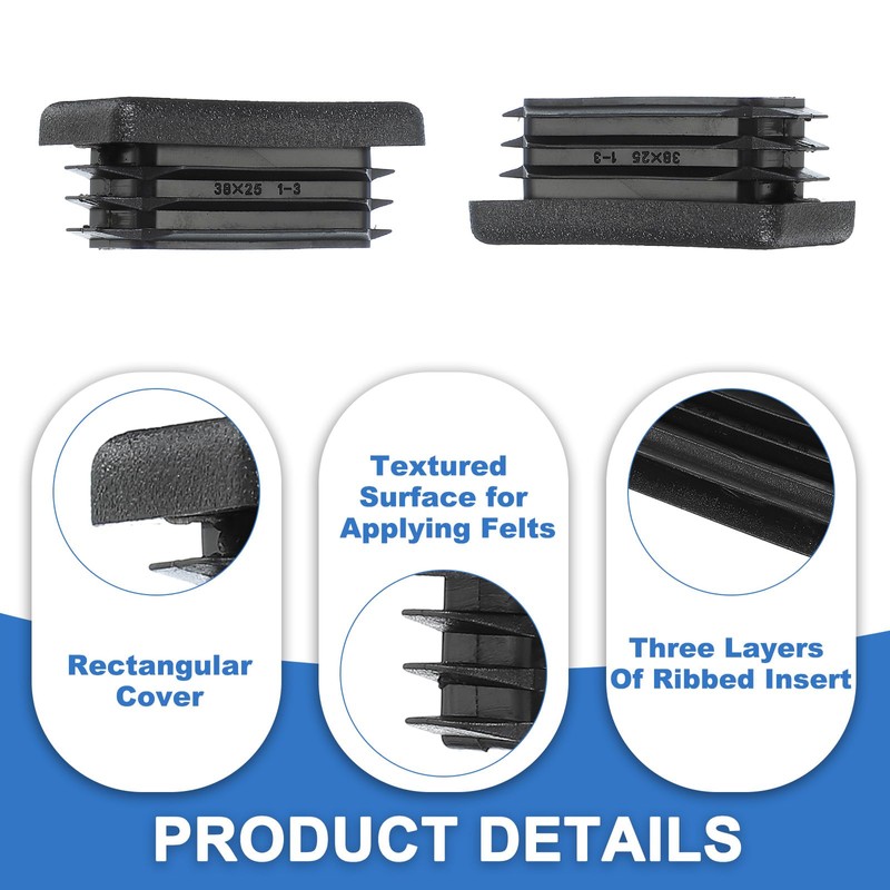 PATIKIL 1.5x1 Inch Plastic Tubing End Caps, 4 Pcs Rectangular