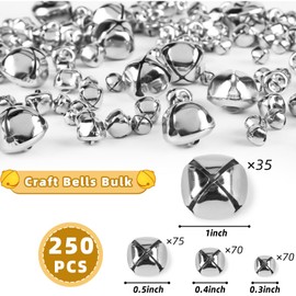 VGOODALL 250PCS Jingle Bells Bulk, Assorted Sizes Craft Bells for Crafts DIY Projects Home Decor, Silver