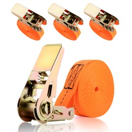 GEARCELL Tie Down Ratchet Straps Heavy Duty, 5M Long, 25mm Wide, Endless Cam Buckle Ratchet Straps 800kg Load Capacity, Adjustable Tensioning Straps for Motorcycles, Trailer, Kayak, Orange (4-Pack)