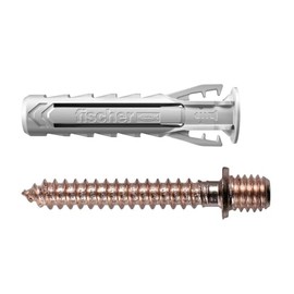 Fischer SX Plus 6 DVR Dowel with Double Screw for Copper Terminals, Ideal for Copper Pipes, Including Screws and 10 Dowels, 567647, Copper-Coloured, Diameter Foro: 6 mm