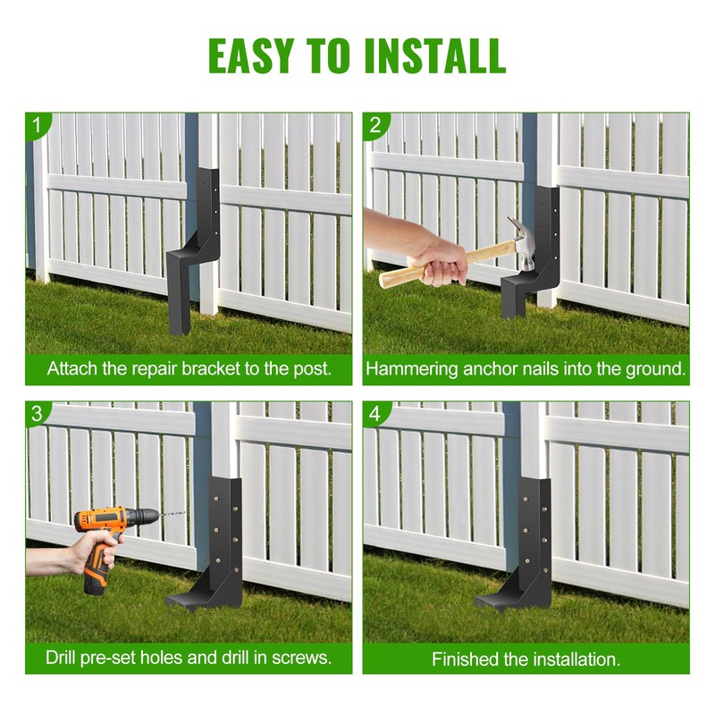 ATCWF 4-Pack 3.74" Width Fence Post Repair Kit, 24in Total