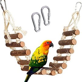 Bird Pet Ladders, Parrot Climbing Ladder Bridge Wood Chewing Hanging Standing Swings Toys for Small Medium Parrots Parakeets, Cockatiels, Lovebirds, Finches（Belt Climbing Buckle）