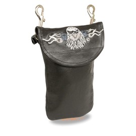 Milwaukee Leather SH506E Unisex Leather Belt Bag with ‘Eagle Head’ Embroidery - One Size