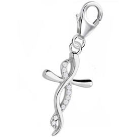 Goldene Hufeisen Infinity Cross Charm Pendant Lobster Clasp for Charm Bracelet 925 Sterling Silver with Zirconia, Sterling Silver Cubic Zirconia, Cubic Zirconia