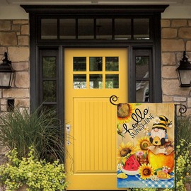 BEZKS Polka Dot Bee Garden Flag 12x18 Inch Double Sided, Best Choice Hello Sunshine Sunflower Welcome peeps Small Burlap Garden Flags (A05)