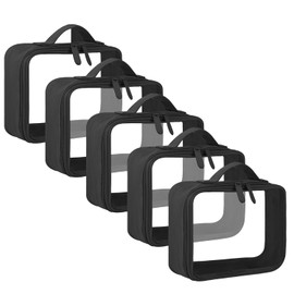 ANRUI Pack of 3 Transparent Toiletry Bags, Travel Toiletry Bag, Cosmetic Bag, Transparent for Men and Women, Aeroplane Hand Luggage for Liquids, Transparent Wash Bag, Toilet Bag, Pack of 5 black