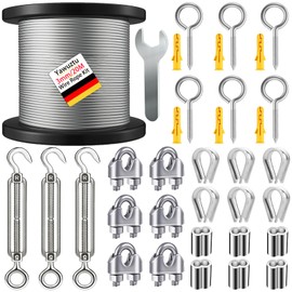 1/8 Inch Heavy-Duty Stainless Steel Cable 65FT Wire Rope with M5 Turnbuckle - 304 Stainless Steel, 1700LB Break Strength for Outdoor Sun Shade, Garden Climbing,Deck Railing (1/8" 65FT Wire Rope Kit)