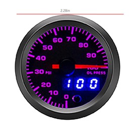 2-1/16" 52mm Oil Pressure Gauge Kit 7 Color 0 to 100 PSI Pointer & LED Digital Readouts Black Dial - Clear Lens Fit for 12V Cars Trucks