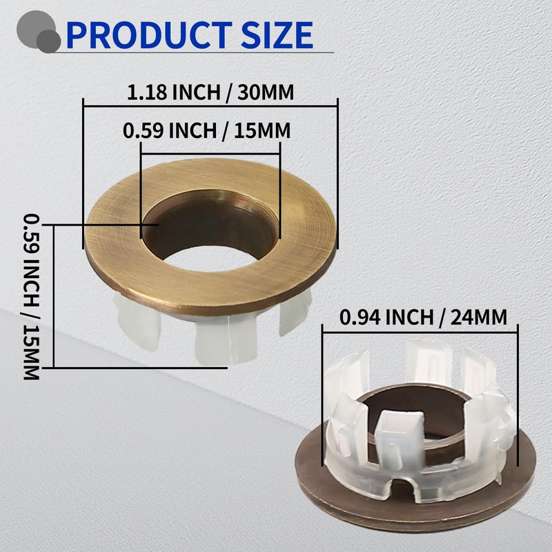 Seimneire 3pcs Brass Sink Overflow Trim Ring Basin Overflow Ring,