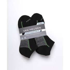 Van Heusen Mens Low Cut Socks - 6 Pack Moisture Wicking Performance Stretch Breathable Athletic Ankle Socks for Men (6-12.5), Size 6-12.5, Black Green Line