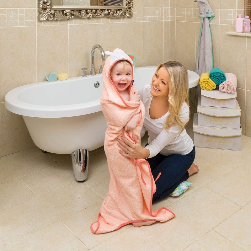 Clevamama Bamboo Apron Baby Bath Towel, Coral