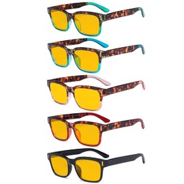 Eyekepper 5 Pack Stylish Computer Reading Glasses for Women Blue Light Blocking Readers Amber Tinted +1.50