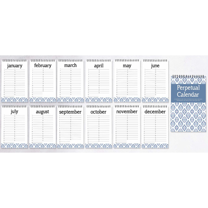 Inkdotpot Ikat Perpetual Calendar, Important Dates to Remember- 6x9 Monthly