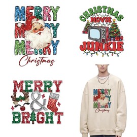 3 Sheets Christmas Iron on Transfers, Xmas DTF Transfers Ready to Press, Winter Heat Transfer Design, Christmas Iron on Patches Stickers, Vinyl Stickers for T-Shirt Clothing DIY Decor