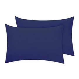 Housewife Pillow Cases 2 Pack Bedroom | Pillow Covers | Polycotton Plain Dyed Housewife Bedding Pillowcases Pair - 50x75cm (Navy)