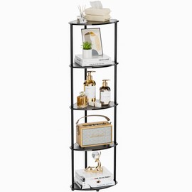 5-Tier Corner Shelf Stand, Waterproof Black Bathroom Organizers and Storage, Plant Display Shelves for Living Room Decor, Plastic Light Wall Corner Bookshelf Organizer for Office/Apartment/Small Space