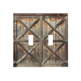 Rustic Shabby Worn Brown Wooden Barn Doors Double Toggle Light Switch Cover Decorative 2 Gang Wall Plate Electrical Faceplate Switchplate for Farmhouse Bathroom Home Living Room Kitchen Decor