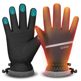 GoSkala Men's Winter Thermal Gloves Touchscreen Winter Gloves Women's Waterproof Frostfit Thermal Ski Gloves Waterproof Cycling Gloves Thick Warm Mittens, Black L