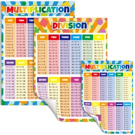 Cobers 16.5"×11.7" Multiplication and Division Table Math Poster, Elementary Education Poster, Classroom Teacher Supplies, Dry-Erase Learning Poster Set (Includes A4 Size Chart)