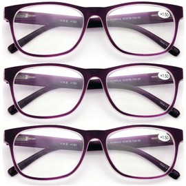 V.W.E. 3 Pairs Matte Translucent Classic Shape Reader - Spring Hinge Unisex Lightweight Comfortable Reading Glasses (3 Purple, 3.25)