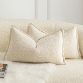 Mandioo Pack of 2 Cushion Covers 30cm x 50cm Decorative Accent Solid Woven Textured Throw Pillow Covers cases Bedroom Living Room Couch Sofa Home 12 x 20 Inch Beige