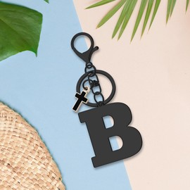 Alphabet Initial Letter Keychain for Women, A-Z Alphabet Initial Letter Key Chain Gifts with Cute Cross Pendant Stainless Steel Letter Initials Charms for Purse Handbags Car Backpack Keyring(B)