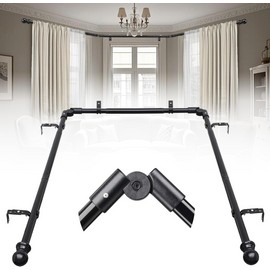 Nicecho U Shape HeavyDuty Window Curtain Rods adjust to fit frame size for 3 Bay Windows