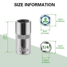 12-Pc 8mm Shallow Sockets, 6-Point, 1/4-Inch Drive - Heavy Duty & Affordable Chrome Vanadium Steel, Fits Snap-on, Craftsman, DeWalt - Metric Standard Socket for Auto Repair, DIY & More