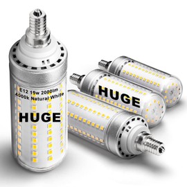 Big 1.57x 5.03inch,E12 150 Watt Replacement LED Candelabra Bulbs C7,4000K Natural White,2000 Lumen T6 E12 15W LED Chandelier Light Bulbs for Ceiling Fan Pendant Lighting Floor Lamp,Non-dimmable,4 Pack