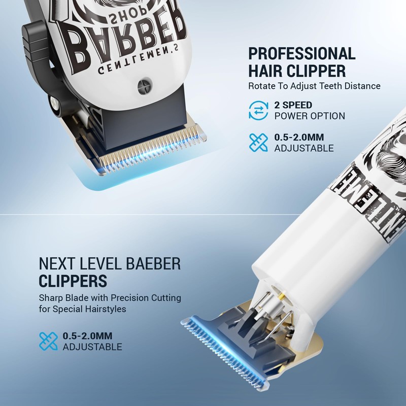 BESTBOMG® Hair Clippers & Trimmer Ceramic T-Blade Cordless Haircut Sets