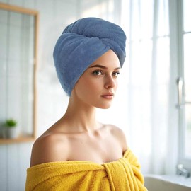 1 Pack Double Layer Microfiber Towel, Hair Turbans for Wet Hair, Drying Hair Wrap for Women (Blue, 65 * 25CM)