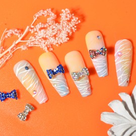 MEILINDS 30Pcs Bow Nail Charms Nail Rhinestones Crystal Valentine's Day 3D Bowknot Silver Nail Charms Jewel Rhinestones Stones for Women Girls DIY Nail Art Decorations