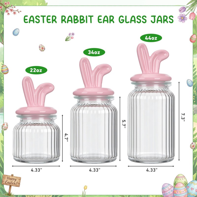 Potchen Easter Glass Jars with Airtight Lids Set of 3,