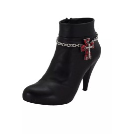 Unbranded Women Silver Metal Chain Boot Bracelet Shoe Red Cross Charm Birthday Party Bling