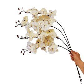 Artificial Orchid Stems Set of 4 ,30" Dancing Orchid,UV Resistant No Fade False Phalaenopsis,Silk Plants Picks Orchid for Christmas Flower Arrangements Wreaths,Wedding Table Centerpiece (White)