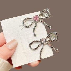 2 Pcs Metal Bow Clips for Hair Small Hair Clips for Women Girls Silver Barrettes with Rhinestone Non-slip Duckbill Sparkling Clips for Hairstyles