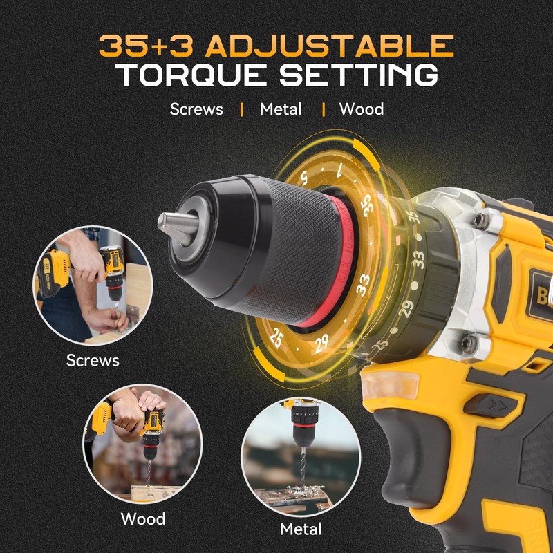 3/8" Brushless Compact Drill Tool Set, 85N.m 21V Cordless Drill