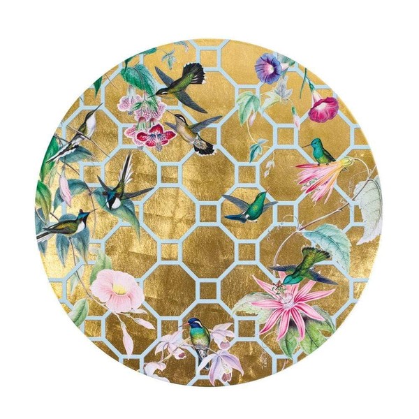 Hummingbird Trellis Round Lacquer Placemat in Gold - 1 Each