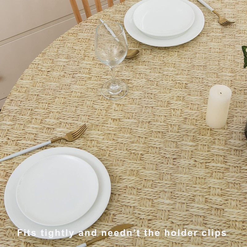 LIBERECOO Oval Fitted Vinyl Tablecloth with Flannel Backing - Fits