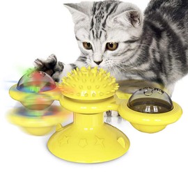 GBSYU Interactive Windmill Cat Toys with Catnip : Cat Toys for Indoor Cats Funny Kitten Toys with LED Light Ball Suction Cup‖Cat Nip Toy for Cat chew Exercise (Yellow)