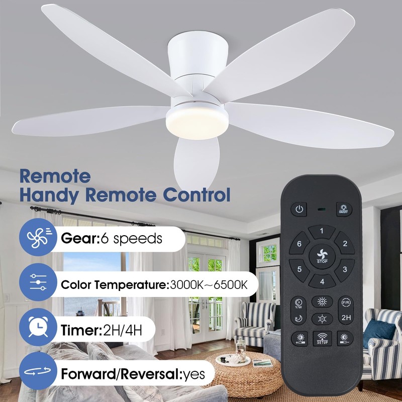 Surtime 48" Ceiling Fans with Lights-Low Profile Ceiling Fan with